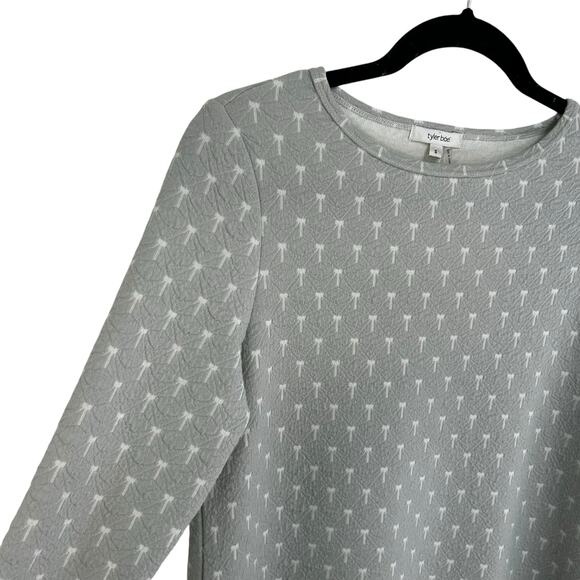 Tyler Boe Gray White Textured Long Sleeve Printed Knit Shift Dress Womens Small - Picture 5 of 6